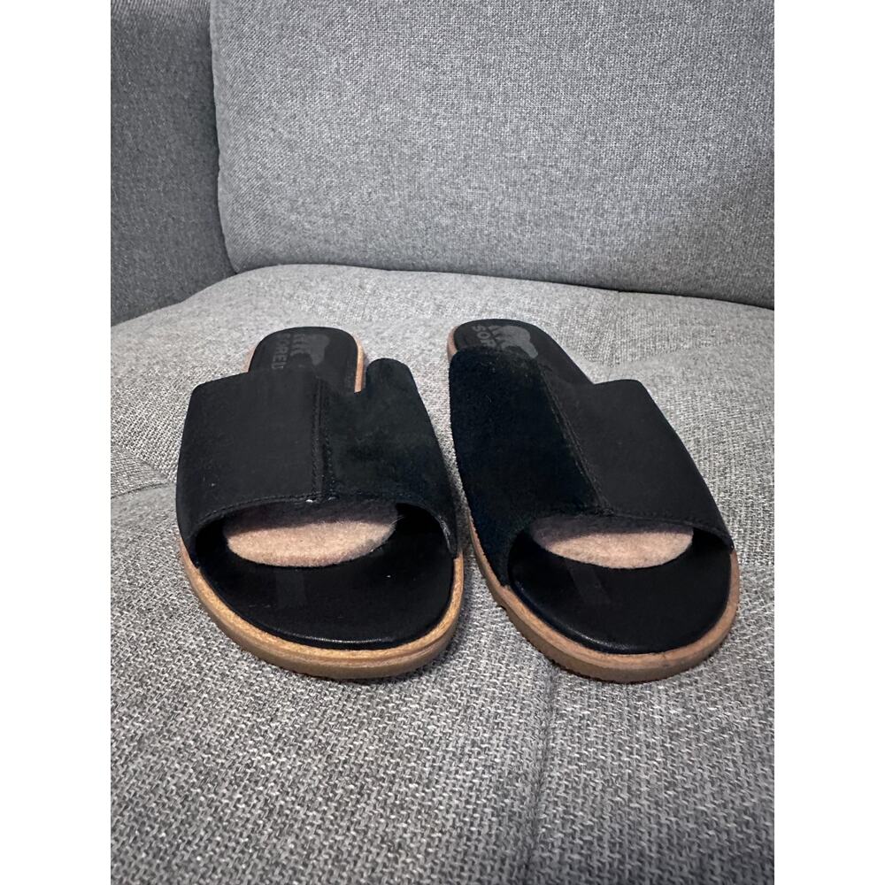 Sorel Slide Sandals 7.5 Black Good Leather Suede Slip On NL4029-010